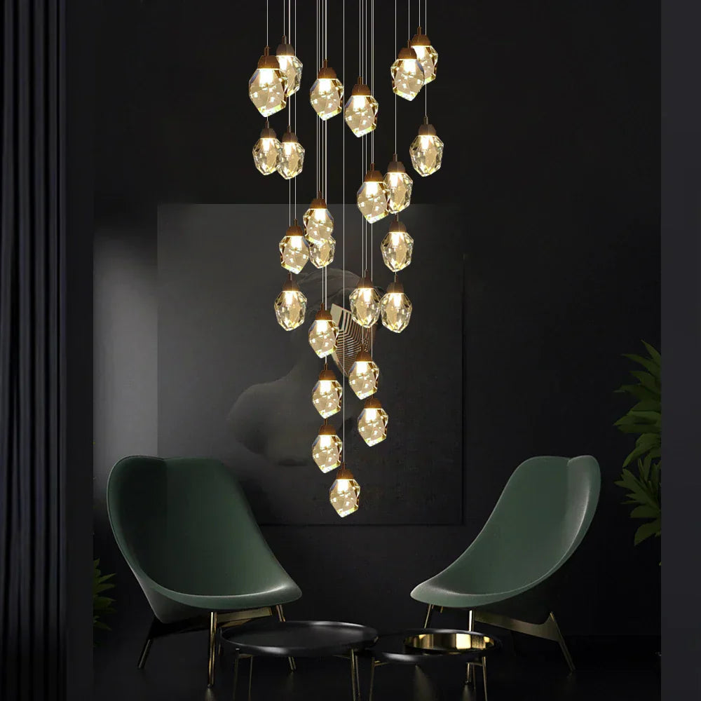 DecorBites™ Crystal LED Chandelier: Modern Staircase & Living Room Pendant Light Fixture