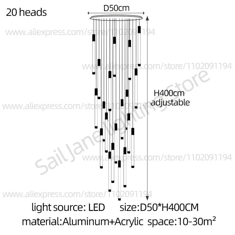 Modern Staircase Pendant Chandelier in Black or Gold