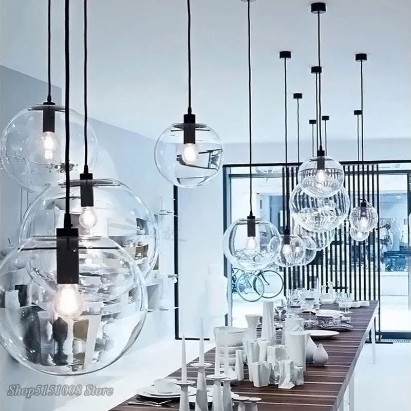 DecorBites™ Glass Globe Chrome Pendant Light - Nordic Style Hanging Lamp
