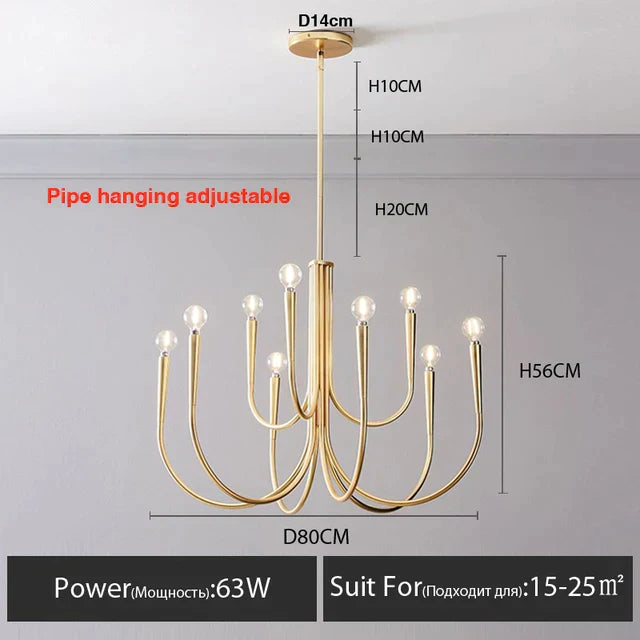 DecorBites™ ثريا ذهبية: إضاءة LED معدنية على الطراز الاسكندنافي الحديث لغرفة المعيشة والمطبخ والمطعم