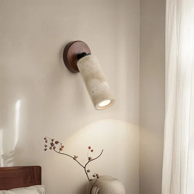 DecorBites™ LED Wall Sconce Iron Rotate Kitchen Bedroom Hallway Yellow Travertine Wood Mirror Light