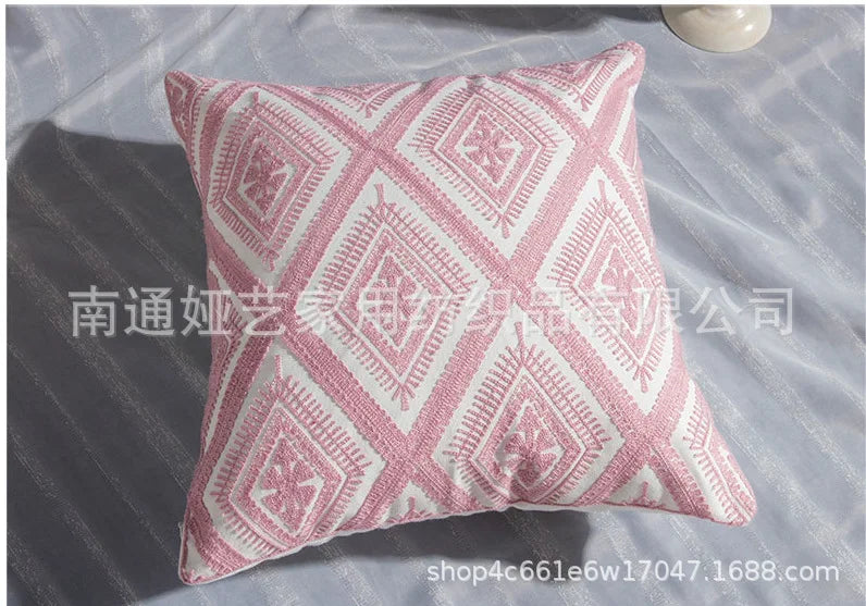 DecorBites™ Cotton Flower Embroidered Geometry Pillowcase 45*45cm - Sofa Living Room Bedside Pillows