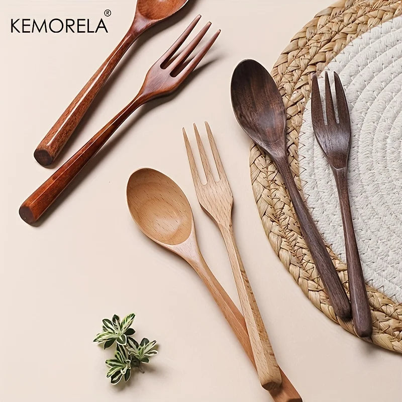 DecorBites™ 2-Piece Wooden Fork and Spoon Set | Korean-Inspired Tableware for Desserts and Rice