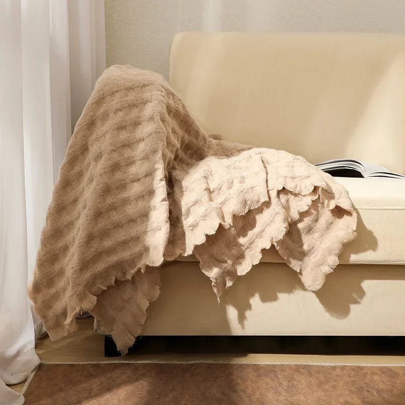 بطانية وافل محبوكة DecorBites™ - غطاء أريكة لجميع المواسم، ومفرش سرير، ومنشفة طرف السرير للقيلولة