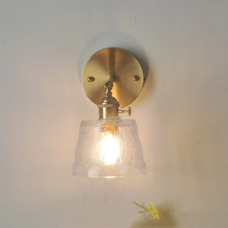 DecorBites™ Clear Glass LED Wall Sconce with Pull Chain Switch, Brass E27, Bedroom Reading Light