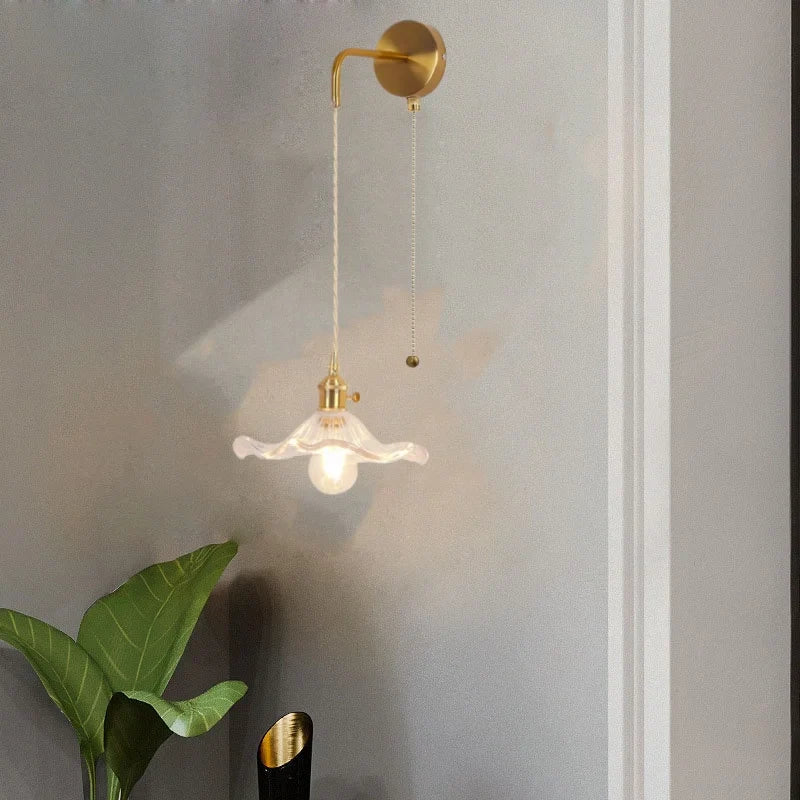 مصابيح جدارية نحاسية زجاجية DecorBites™ LED | مفتاح بسلسلة سحب | مصباح حمام قابل للتعديل