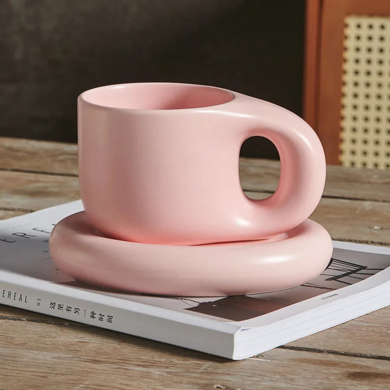 DecorBites™ Ink Splash Ceramic Mug Set with Oval Plate - 400ml Capacity
