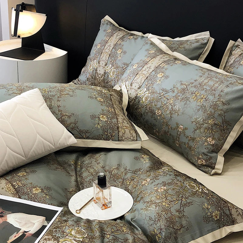طقم بياضات سرير فاخرة من القطن المصري DecorBites™: غطاء لحاف، ملاءة، أغطية وسائد - 1000 خيط في البوصة، ناعم وحريري