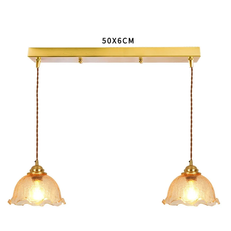 DecorBites™ Cracked Glass Copper Wooden Pendant Light for Home Indoor Living Room