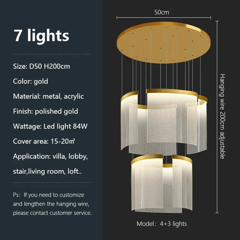 ثريا أكريليك بإضاءة LED من DecorBites™: إضاءة معلقة عصرية فاخرة قابلة للتعتيم لغرفة المعيشة - تركيبات إضاءة أنيقة