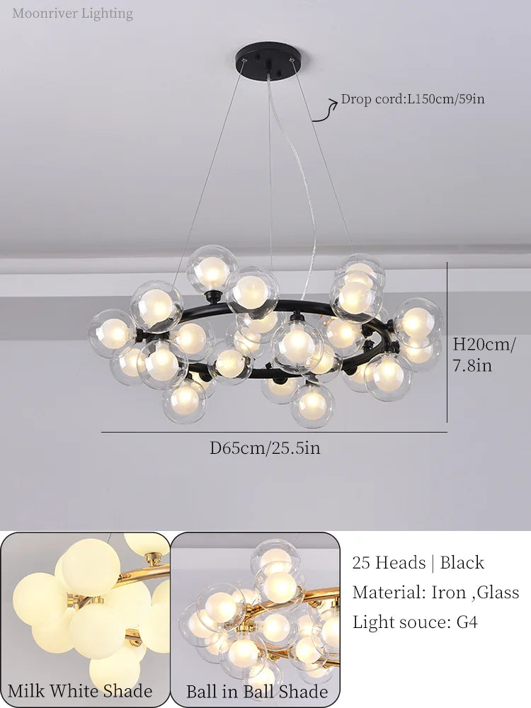 DecorBites™ Glass Ball LED Chandelier Modern Pendant Light for Home Decor