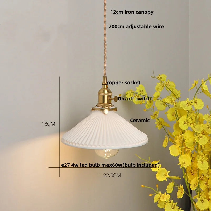 DecorBites™ Copper Wood LED Pendant Light: Ceramic Modern Tassel Hanging Lamp