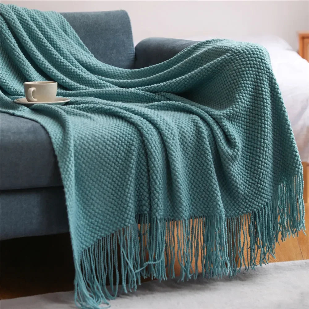 بطانية رمي محبوكة بنمط شبكي على شكل أناناس من DecorBites™ - بطانية أريكة بتصميم نورديك لديكور المنزل