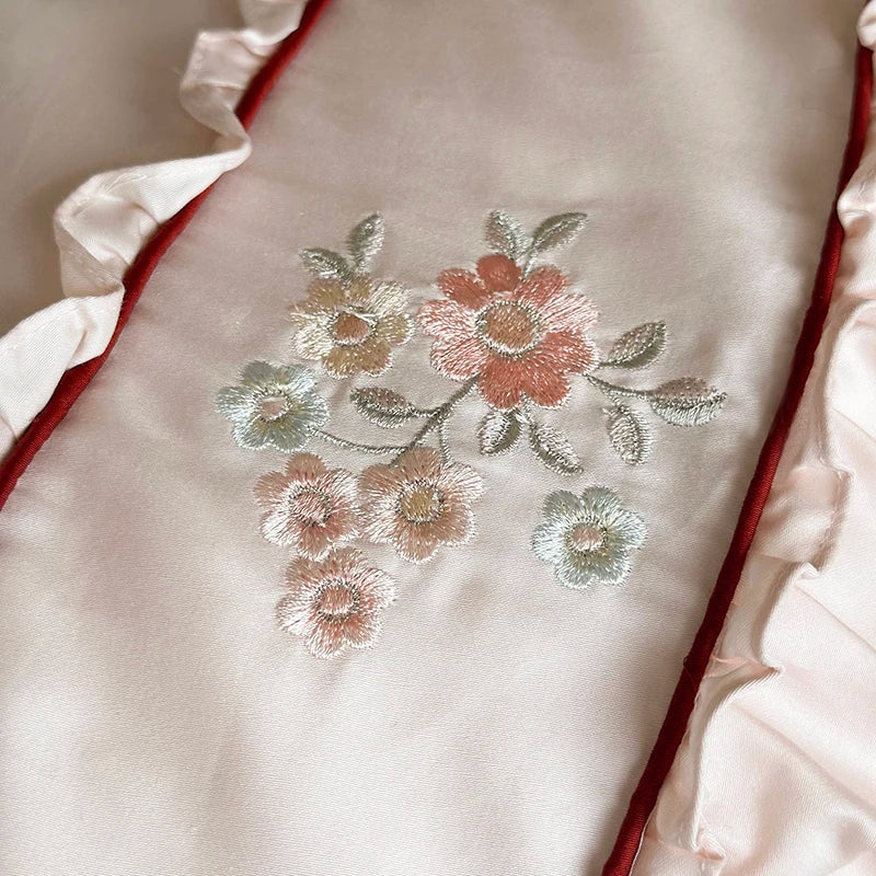 DecorBites™ 1000TC Cotton Flowers Embroidery Lace Ruffles Bedding Set