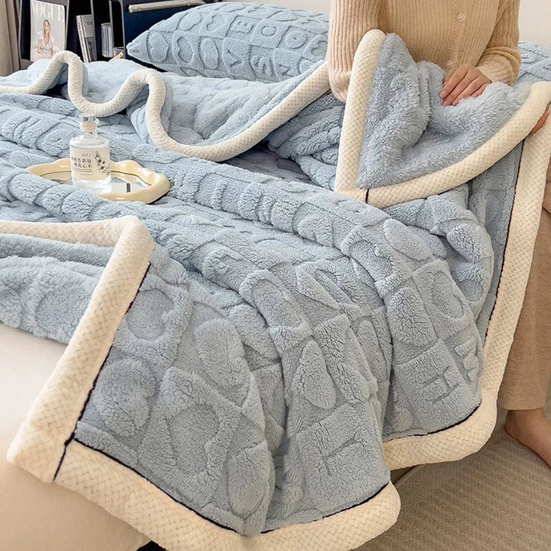 DecorBites™ Cozy Jacquard Taffeta & Flannel Nap Blanket - Warm, Thick Comforter for Bedroom
