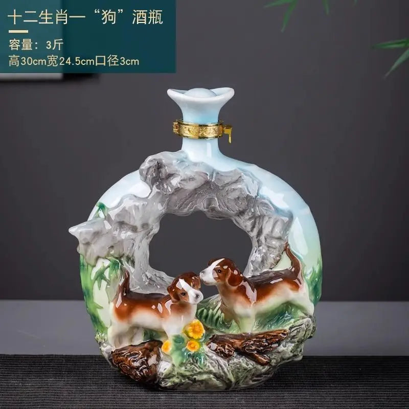 DecorBites™ تمثال زجاجة نبيذ من السيراميك جينغدتشن هدية زودياك صيني 3 كجم
