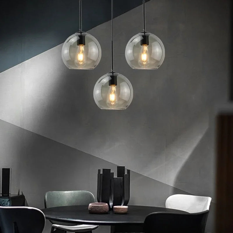 Modern Glass Ball Chandelier Lights for Dining Room Bar Kitchen Hanging Lamps Living Smoky Gray Glass Lampara Lustres Led Lights