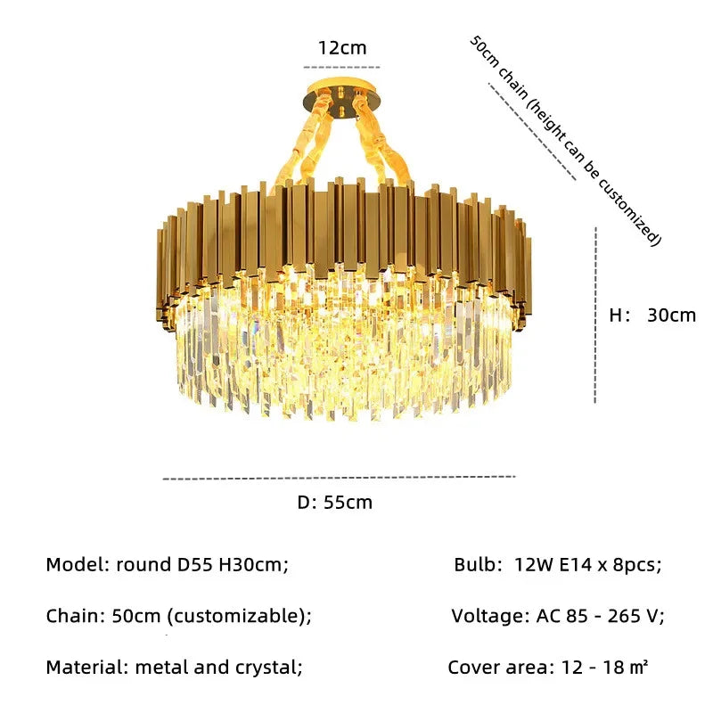 DecorBites™ ثريا كريستال ذهبية: إضاءة LED متدلية فاخرة وعصرية لديكور غرف المعيشة والطعام والنوم