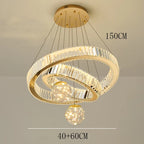 Modern Crystal Multi-Ring Pendant Light in Brushed Steel