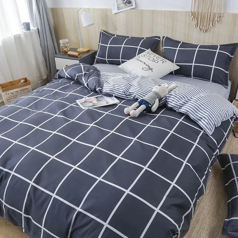 DecorBites™ 4-Piece Geometric Floral Quilt Cover Set for 1.5/1.8/2M Beds