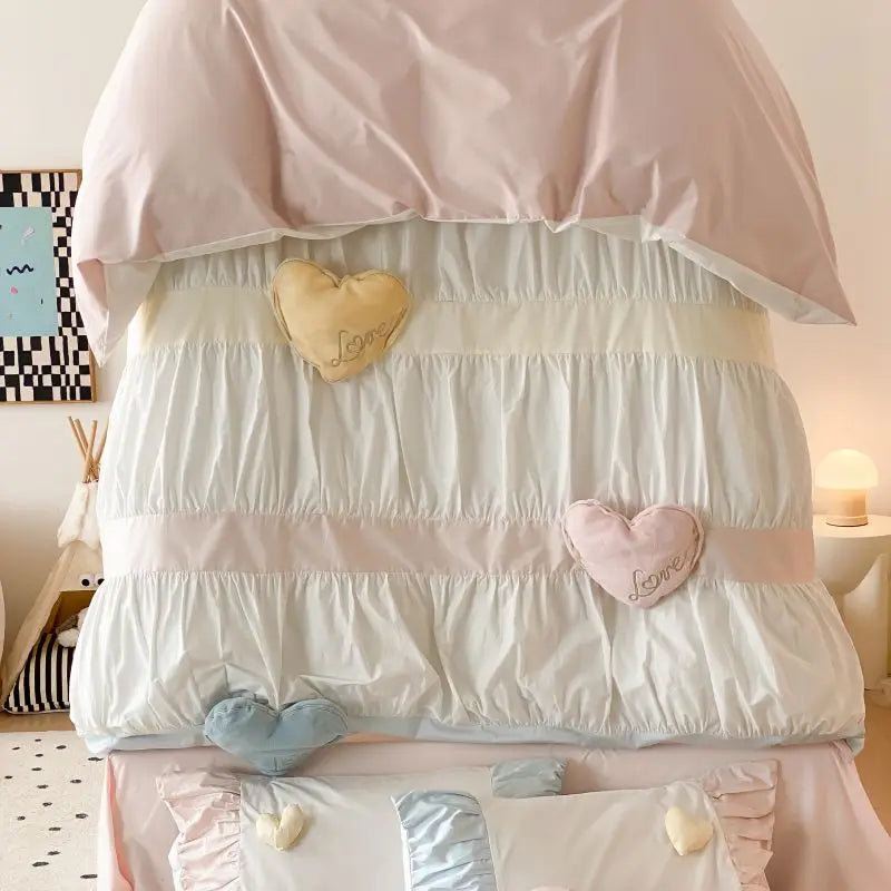 طقم أغطية سرير DecorBites™ من القطن المغسول على شكل قلب - غطاء لحاف، غطاء سرير، أغطية وسائد