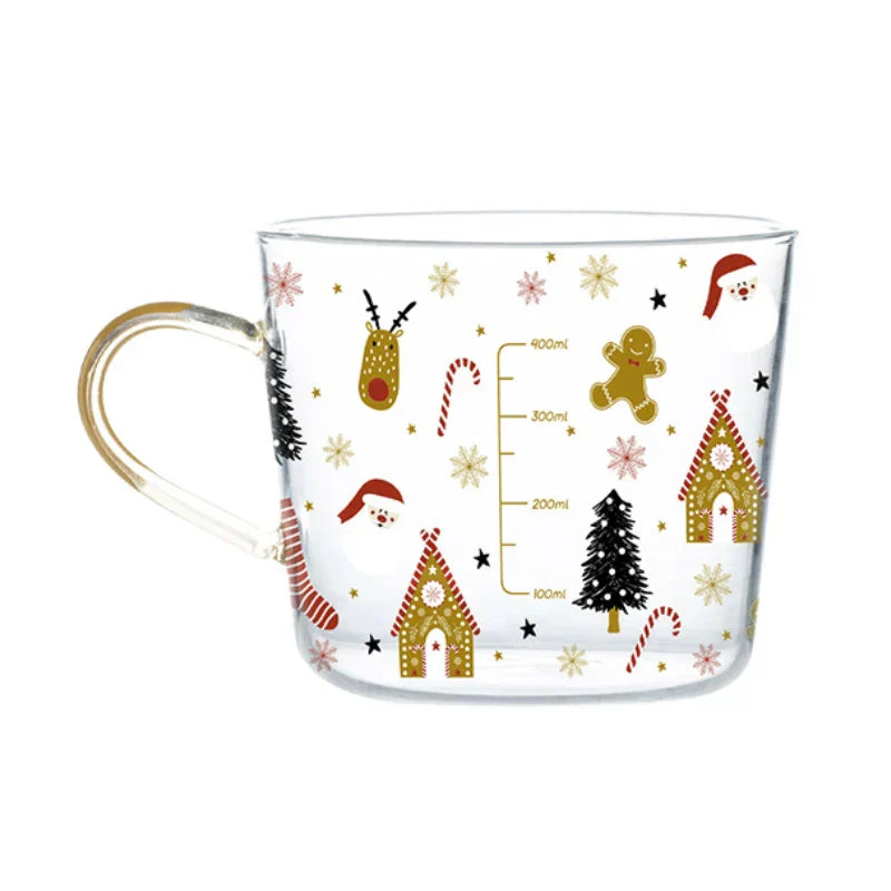 DecorBites™ 500ml Glass Mug with Handle and Scale for Breakfast Milk at Home or Office