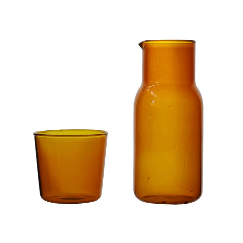 DecorBites™ 550ml Bedside Water Carafe and Glass Set in Blue, Amber, Teal, Grey Glass