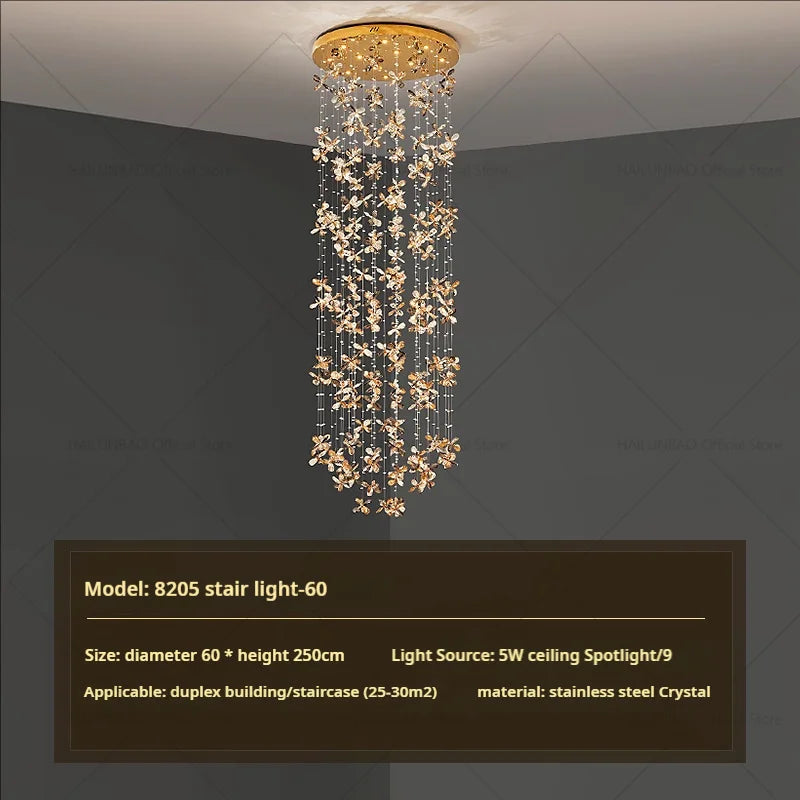DecorBites™ Crystal Staircase Chandelier | Modern Elegant Loft Villa Lighting Fixture