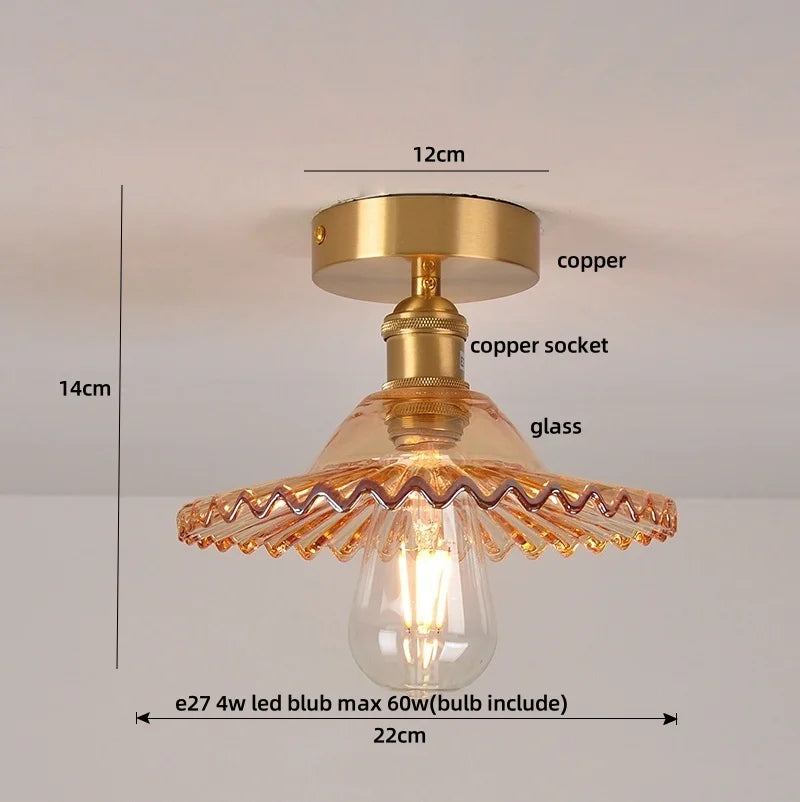 مصباح سقف نحاسي زجاجي على شكل زهرة خضراء DecorBites™ - إضاءة LED عصرية على الطراز الاسكندنافي لغرفة المعيشة وغرفة النوم والردهة