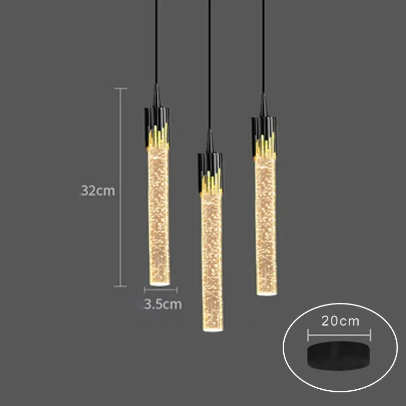 Modern Crystal Rod Pendant Light in Black or Gold