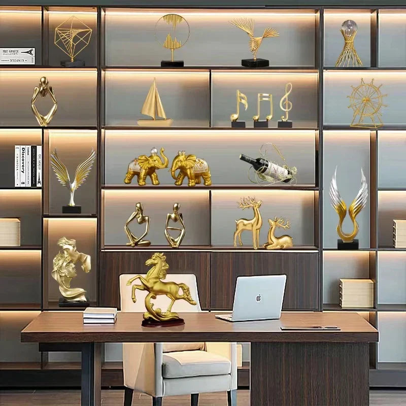 تمثال ذهبي مجرد من الراتنج يدوي الصنع لتزيين غرفة المعيشة ومكتب العمل - DecorBites™