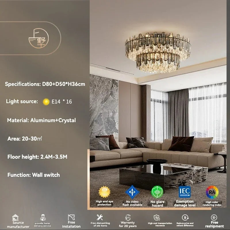 نجفة سقف كريستال ذهبية من DecorBites™: إضاءة LED متدلية عصرية فاخرة لديكور المنزل