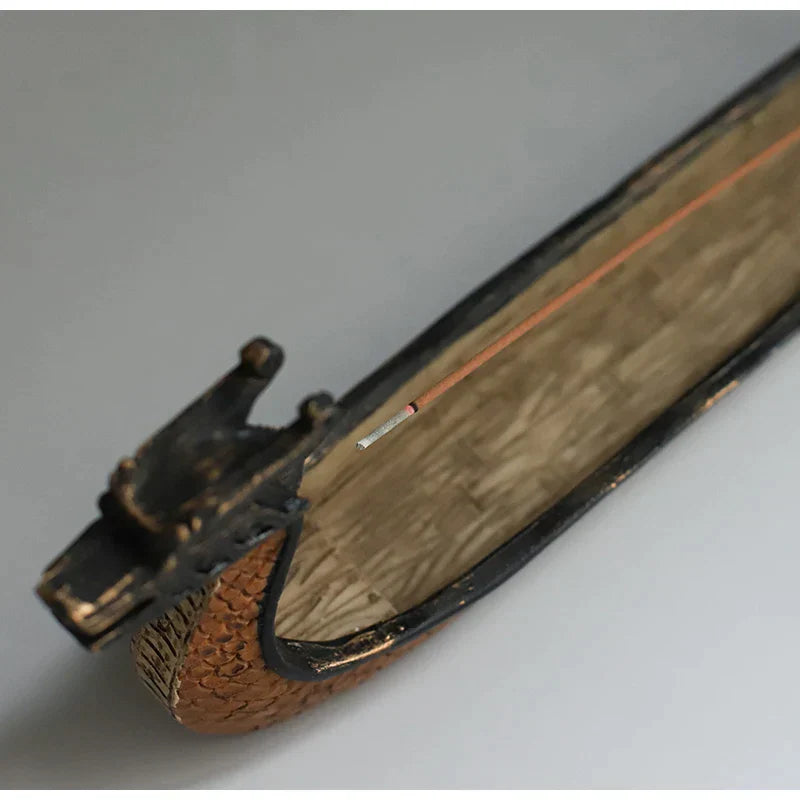 DecorBites™ Dragon Boat Incense Holder: Retro Chic Hand Carved Censer for Trendsetting Home Decor