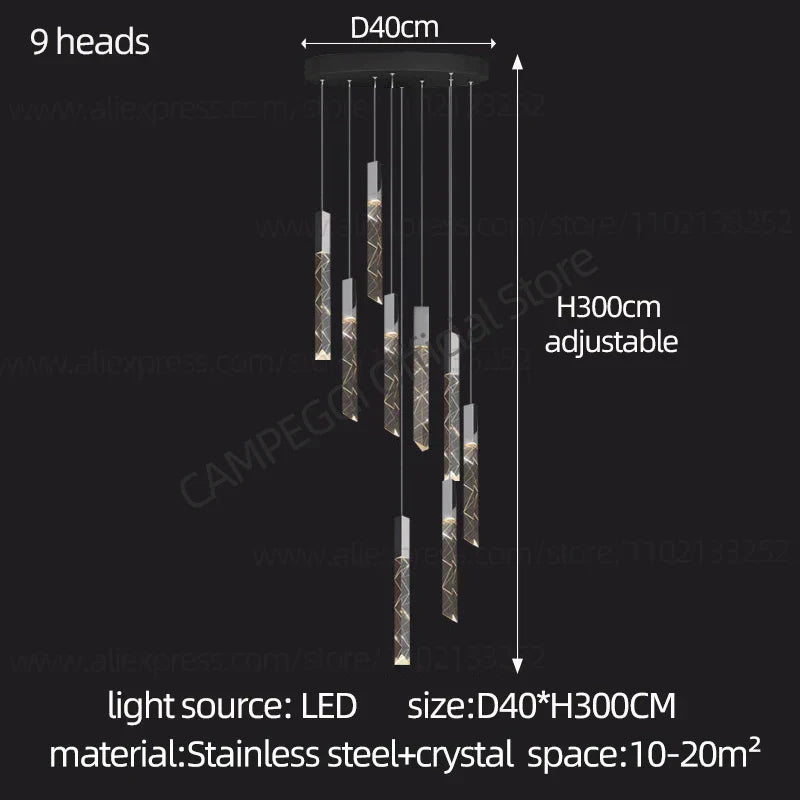 DecorBites™ Crystal Chrome LED Chandelier: Elegant Duplex Stair Lighting for Modern Interiors