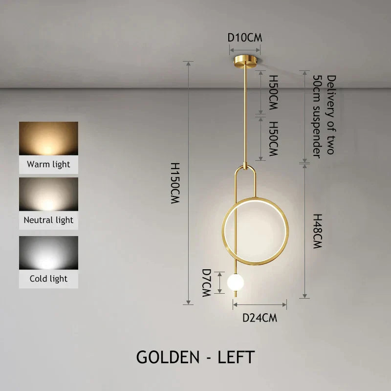 ثريا معلقة LED بكرة زجاجية دائرية ذهبية سوداء من DecorBites™