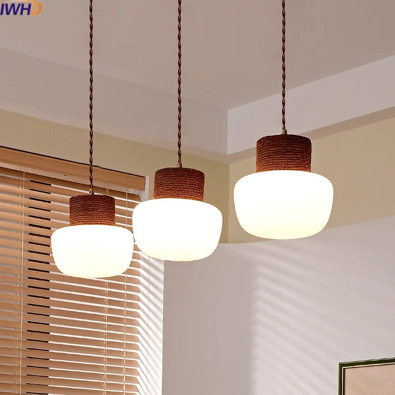 مصباح معلق DecorBites™ LED بحبل القنب - مصباح معلق زجاجي بتصميم نورديك لديكور المنزل