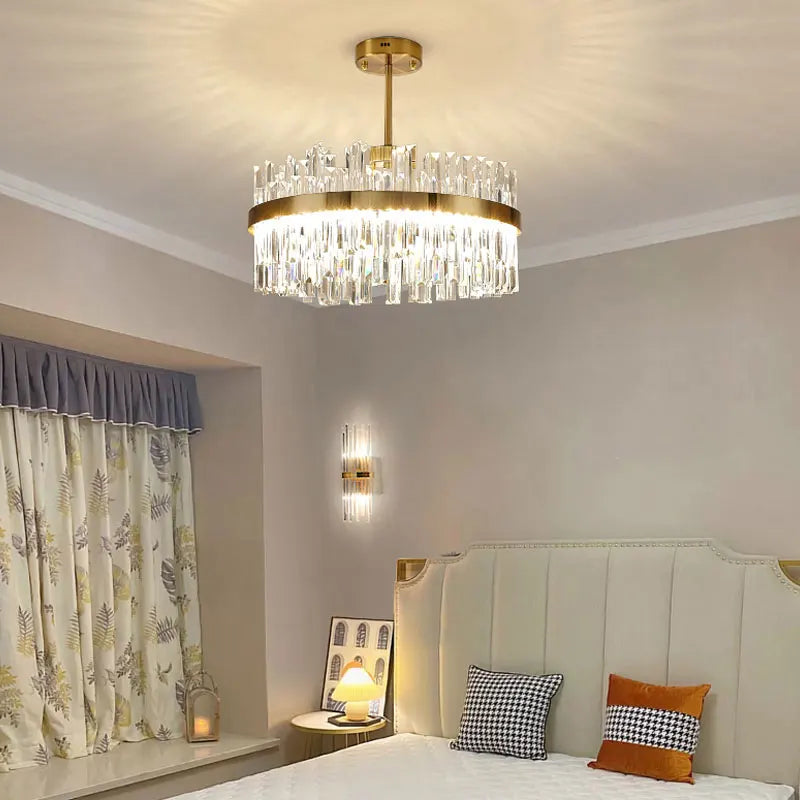 DecorBites™ Crystal Chandelier: Nordic Light Luxury Round Pendant for Living & Dining Rooms
