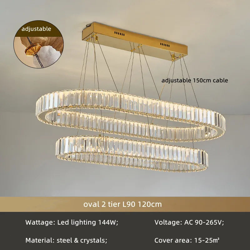 DecorBites™ Crystal Circle LED Chandelier: Dimmable Pendant Lighting for Modern Stairs
