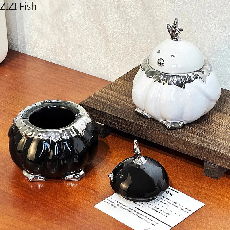DecorBites™ Garlic Duck Ceramic Ashtray with Lid - Unique Desk Decoration and Smoking Accessory