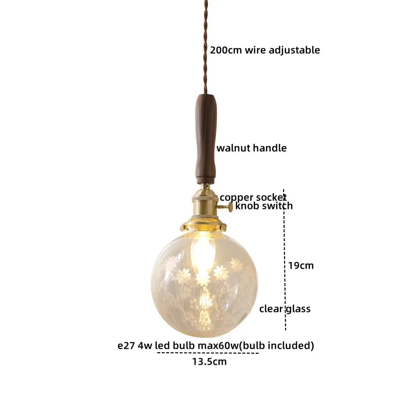DecorBites™ LED Walnut Copper Pendant Light with Knob Switch - Modern Style Lighting Fixtures