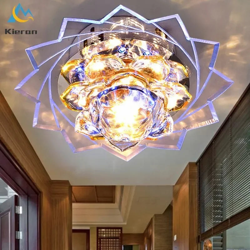 مصباح سقف لوتس كريستال ليد من DecorBites™، إضاءة نورديك ساطعة، طراز عصري