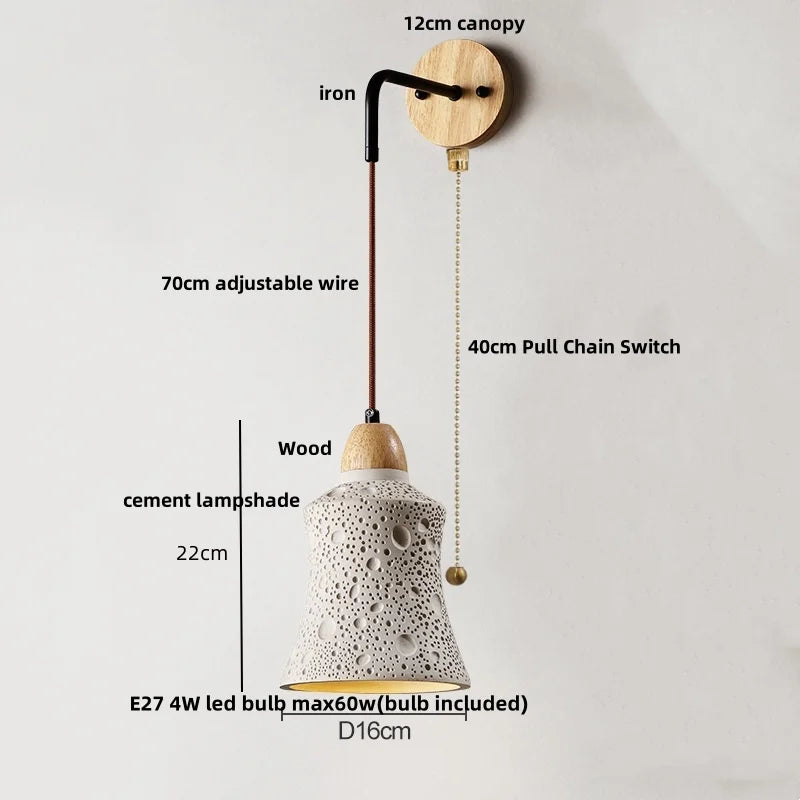 DecorBites™ Japanese Style LED Wood Wall Light with Pull Chain Switch for Bedroom and Restaurant