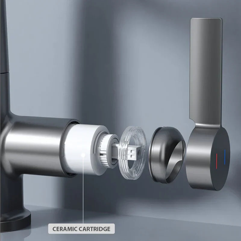 DecorBites™ Digital Display Waterfall Basin Faucet with Temperature Control and Lift Sprayer