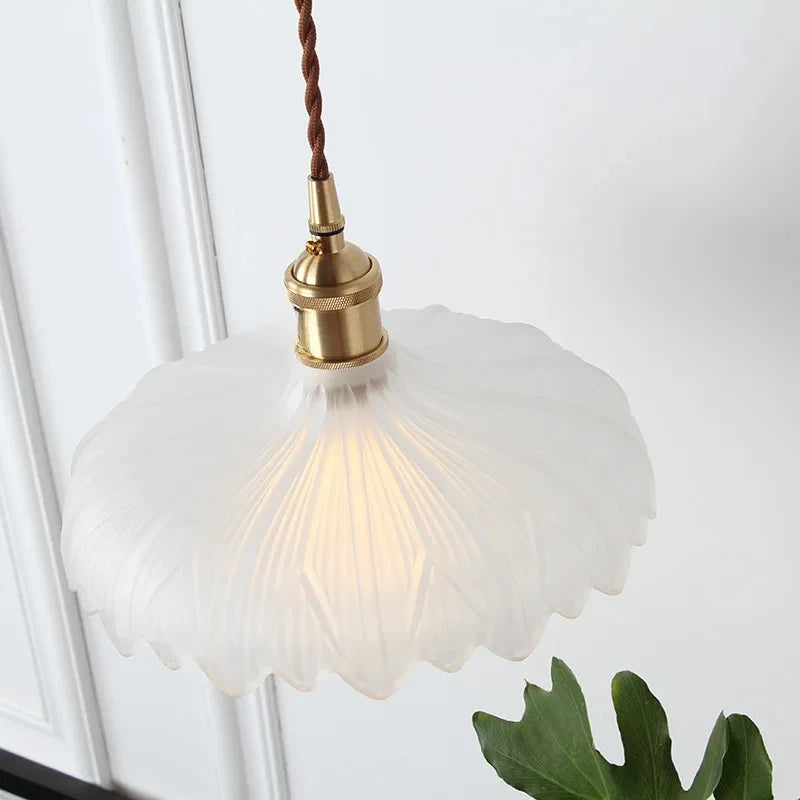 Japanese Brass Semi-Circle Glass Pendant Light