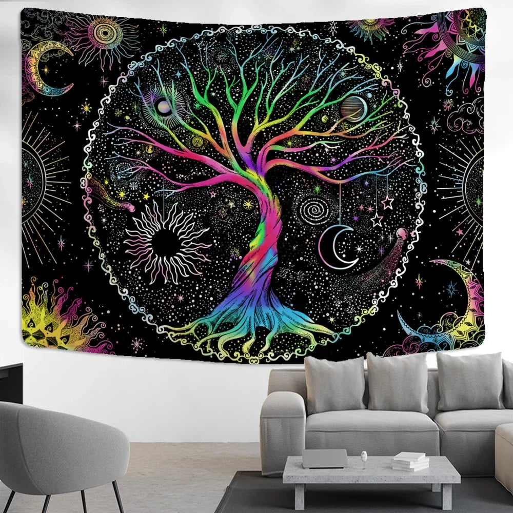 Abstract Tree Of Life Tapestry Wall Hanging by DecorBites™ - Psychedelic Hippie Tapiz Art