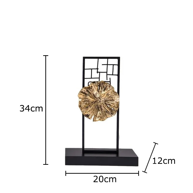 DecorBites™ Golden Lotus Leaf Feng Shui Desk Ornament Alloy Sculpture