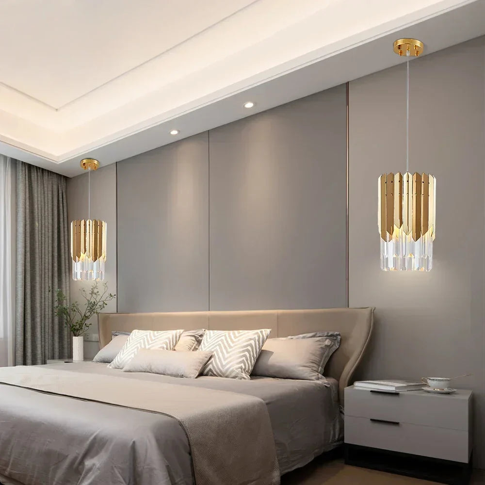 ثريا كريستال LED ذهبية K9 من ديكور بايتس™ لغرفة المعيشة والمطبخ وغرفة الطعام وغرفة النوم