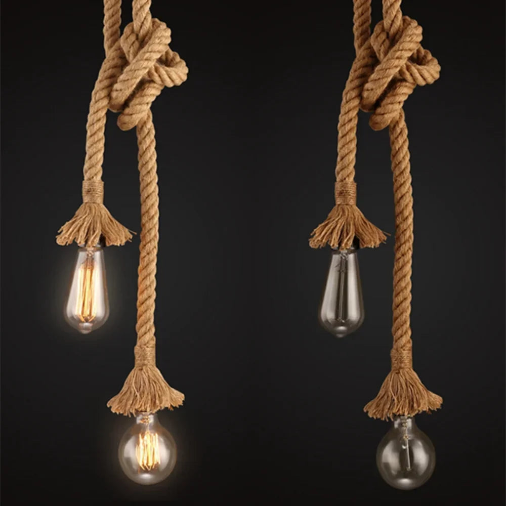 Vintage Hemp Rope Pendant Light With E27 Socket