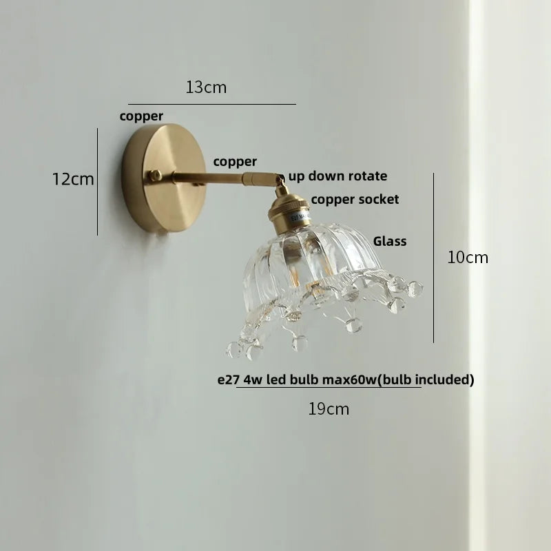 DecorBites™ Clear Glass LED Wall Sconce Pull Chain Switch Modern Bathroom Mirror Light