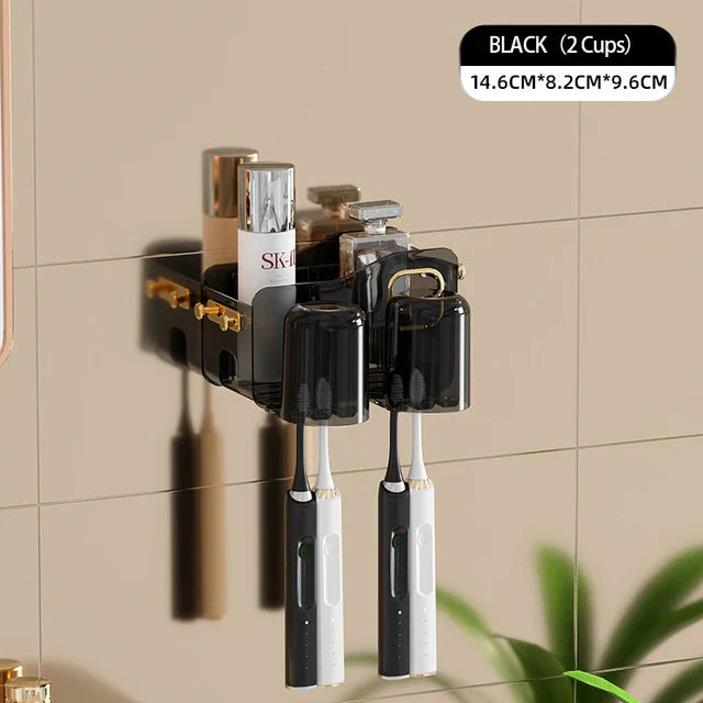 DecorBites™ Support de Brosse à Dents Inversé avec Distributeur de Dentifrice Automatique et Rangement de Maquillage